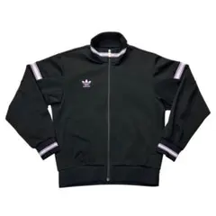 【90s】古着 アディダス デサント社製 トラックジャケット 刺繍 黒×紫 M