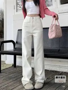 【SHEIN】ハイウエスト ストレートデニムパンツ ホワイト