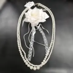 新品未使用ホワイトパールネックレス コサージュ2点セット438