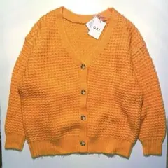 GRL グレイル　ワッフル編み　ニット　カーディガン　オレンジ　長袖