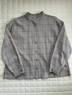 表起毛フランネル リネンコットン 襟フリルシャツブラウス