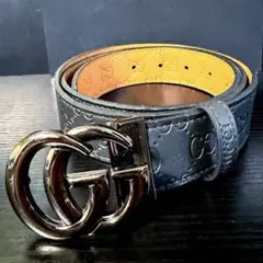 GUCCI ブラックレザー ベルト ダブルG