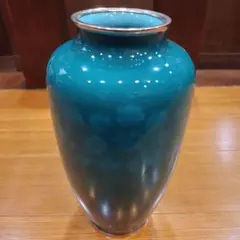 佐藤七宝店 七宝焼 翡翠色 エメラルドグリーン 壺型 花瓶 花器 工芸品