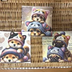 パネルハンカチ　3枚セット　ハンドメイド　ダブルガーゼ　犬　芝　パグ　ヨークシャ