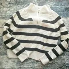 ZARA 上質ニット ボーダーハーフジップセーター