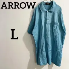 ARROW アロー ヴィンテージ 半袖 ポロシャツ ターコイズブルー 古着 Lのサムネイル