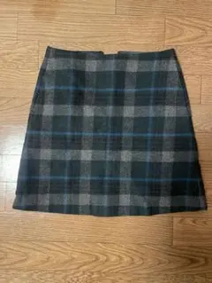 ウール混合 チェック柄スカート　ユニクロ　グリーン　台形ミニ