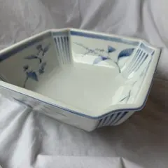 【桃の節句セール‼️】乃りたけ　青い花柄の四角形陶器 大鉢 1客 未使用