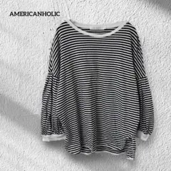 アメリカンホリック【M】ボーダーカットソー Tシャツ ドロップショルダー 黒×白