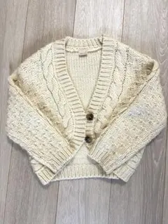 petit main アイボリー ケーブル編みカーディガン