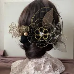 髪飾り　結婚式　成人式　卒業式　ヘアパーツ　ウェディング　袴　和装　黒金