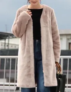 ビューティーアンドユース　 フェイクファー ノーカラーコート M