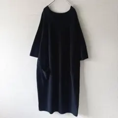 t.b センソユニコ　綿100% ニットロングワンピース　黒　日本製　ラグラン袖