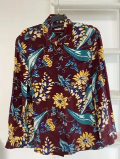 Prada 花柄 長袖シャツ バーガンディ　38のサムネイル