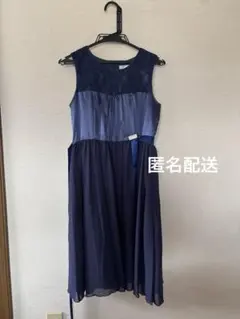 ネイビー レース サテン ドレス キッズ　165cm
