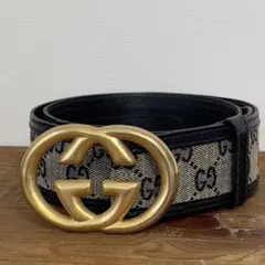 GUCCI GGスプリーム インターロッキング キャンバス ベルト ゴールド金具