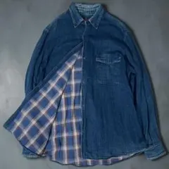 45R インディゴ デニムシャツ R刺繍　チェック コットン100% 日本製