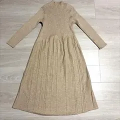 ラビアンジュ　ハイネック リブニット 切替ワンピース ベージュM