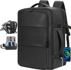 【40L拡張可】USB付ビジネス大容量リュック 旅行　メンズ　撥水加工　機内持込