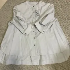 【Frene】【美品】ライトブルー フリル五分袖シャツ M