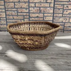 B-壁【昭和レトロ】竹編み 籠 バスケット 六角形 菓子器 小物入れ 網代編み