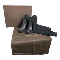 GUCCI ニットロングブーツ 黒 35.5 GG柄 ウェッジ