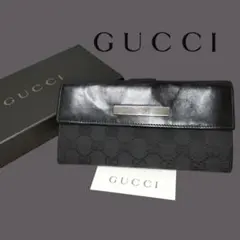 GUCCI 長財布 ブラック　GGキャンバス/レザー