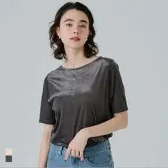 coca コカ 2WAYベロア半袖トップス チャコールグレー L