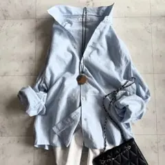 ザラ　ZARA リネン　コットン　ビック長袖シャツブラウス　ゆったり　ブルー