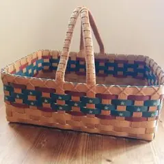 ハンドメイド エコクラフトかご アメリカンカントリー柄
