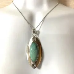 ヴィンテージ【CALEE ターコイズ 真鍮ペンダントトップ＋ネックレス
