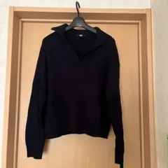 ネイビー ウール100% 襟付きセーター