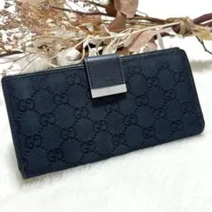 希少✨️グッチ 長財布 ラウンドファスナー GG柄 シマ レザー バンブー
