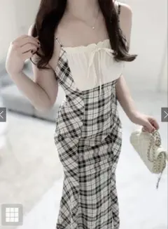 GRL グレイル チェック柄キャミソールマーメイドロングワンピース［gn467］