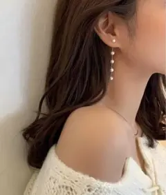 淡水パール 5連 ピアス ゴールド シンプル　可愛い 上品 小粒　ロングピアス