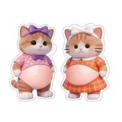 2個　ぷにぷに　お腹がかわいい　猫　ねこ　立体シール　しばけん　スクイズ