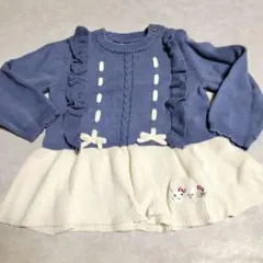 【新品未使用品】ウサギとキティちゃんの刺繍付きニットセーター　サイズ80