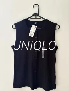 【未使用品タグ付】UNIQLO フロントオープン ノースリーブT ブラック XL