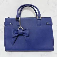 ハニーズ　ＰＶＣリボン付Ａ４Ｂａｇ リボンチャーム付き ハンドバッグ ブルーのサムネイル