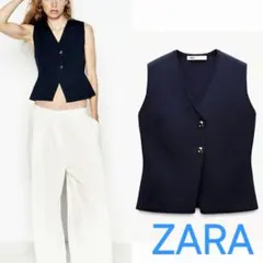 ZARA ニット ベスト ゴールドボタン ネイビー M 金ボタン 未使用 ザラ