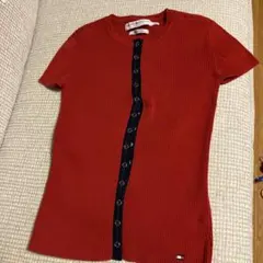 TOMMY HILFIGER リブニット 半袖 トップス レッド Sのサムネイル