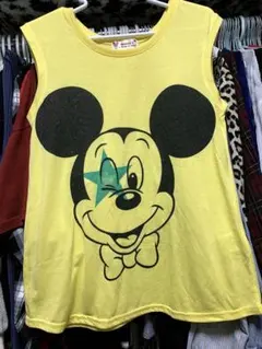 Disney★ミッキーの黒い部分ラメキラ.タンクトップ.イエロー.新品.