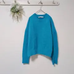 ハイネックニット 青