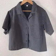 GU デニム　カラー　シャツ　Sサイズ　150 160 黒　半袖　夏　レディース