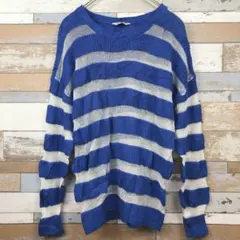 新品未使用品【ロデオクラウンズ】ブルーのシアーニットトップス　ボーダー　Ｍ