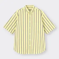 GU 未使用 ストライプシャツ イエロー メンズ S 半袖 ジーユー