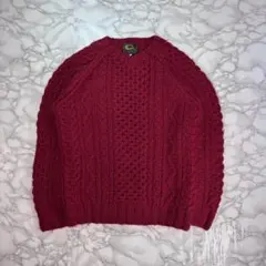 ケーブルニットセーター ワインレッド 古着 カジュアル オーバーサイズ 秋冬 L