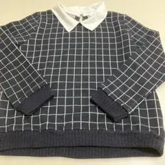 チェック柄ニットセーター長袖 ネイビー