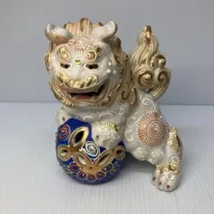 レア品 美品 九谷焼 玉乗り 狛犬 獅子 シーサー 白 縁起物 置物 陶器 シーサー 玉乗り 唐獅子 九谷焼 陶器 狛犬 縁起物 魔除 置物