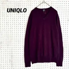 UNIQLO ユニクロ メリノウール Vネックニット パープル（L）長袖のサムネイル